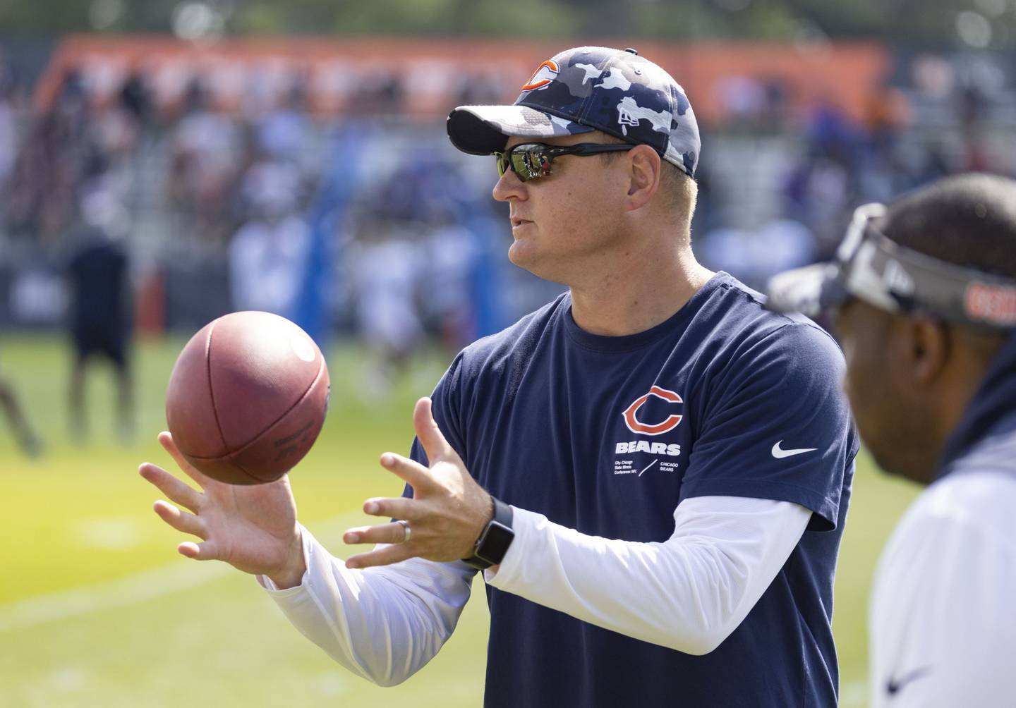 Bears offensive coordinator Luke Getsy watches practice during training camp on Aug. 1, 2022, at Halas Hall in Lake Forest. 