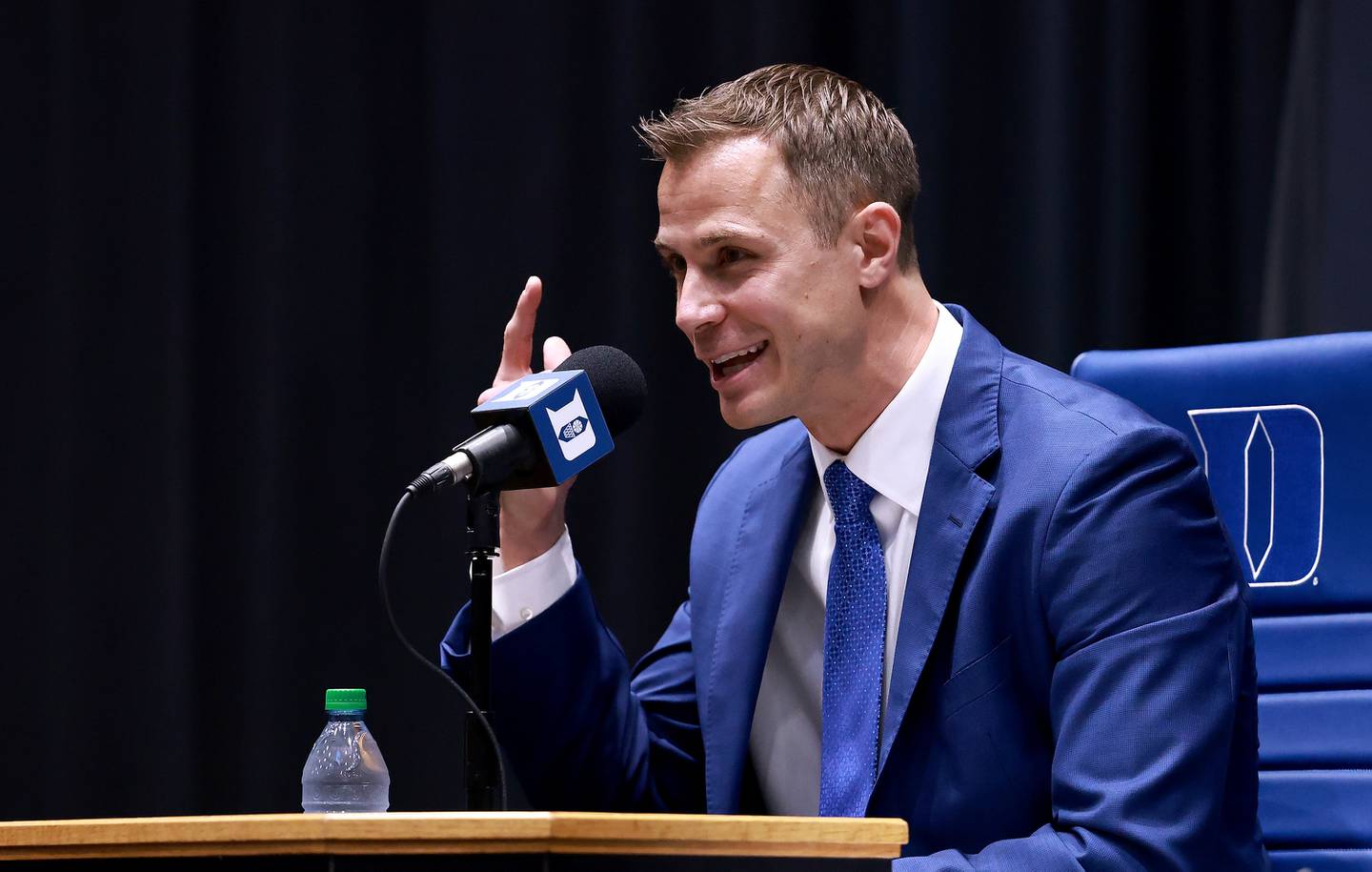 Jon Scheyer speaks during a news conference in which he was announced as Duke's 20th head basketball coach on June 4, 2021, in Durham, N.C.