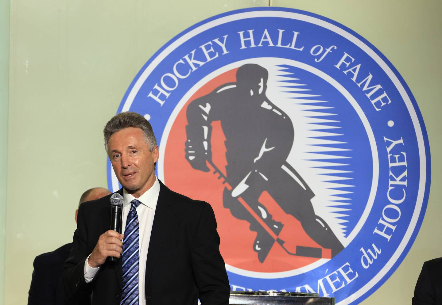 Former Blackhawks defenseman Doug Wilson speaks at a media event before his induction into the Hockey Hall of Fame on Nov. 12, 2021, in Toronto.