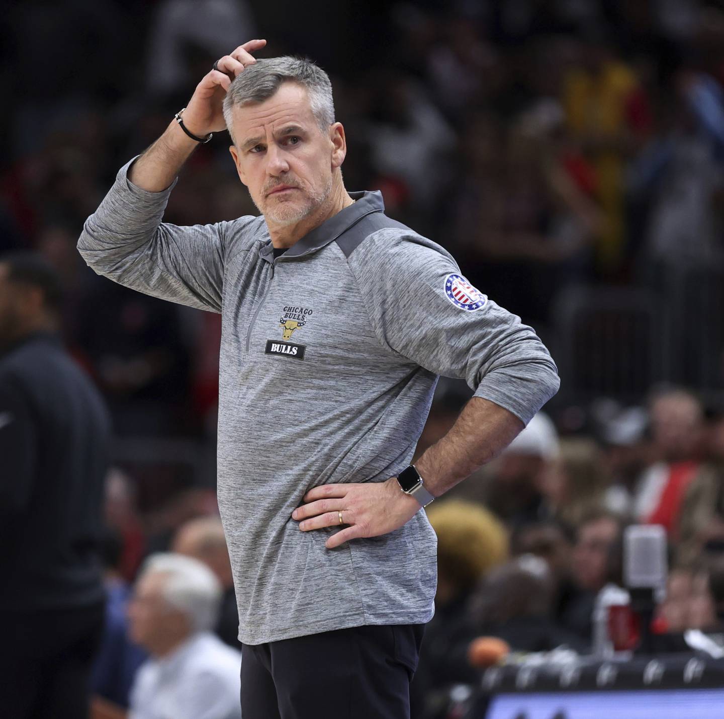 Bulls coach Billy Donovan stands on the sideline late in the second half against the Pelicans on Wednesday at the United Center. 