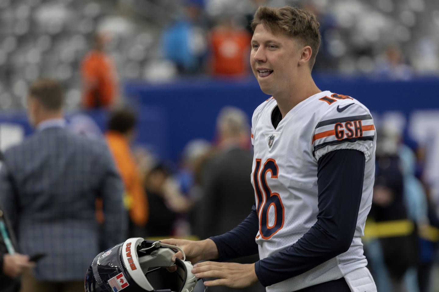 Bears punter Trenton Gill warms up before a game against the Giants on Oct. 12, 2022, at MetLife Stadium.