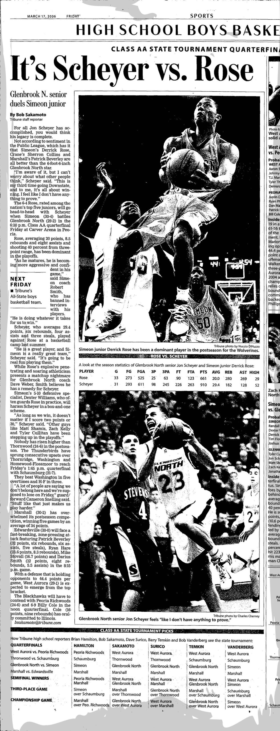 Jon Scheyer and future NBA MVP Derrick Rose faced off in the 2006 Class AA quarterfinal when Glenbrook North played Simeon in Peoria.