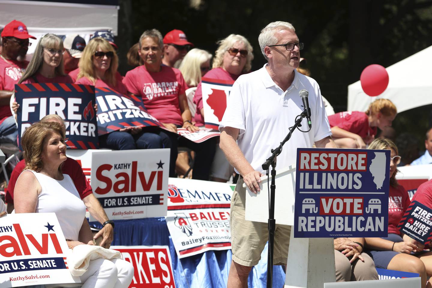 Illinois House Republican leader Jim Durkin speaks on Republican Day at the Illinois State Fair in Springfield on Aug. 18, 2022. He announced last week he won't seek another term.