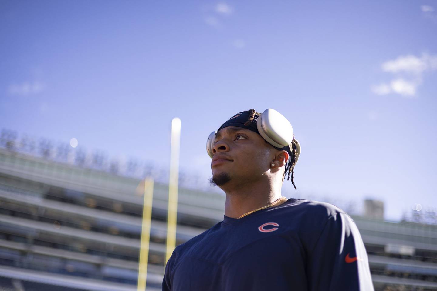 Bears quarterback Justin Fields before the game at Soldier Field on Nov. 6, 2022.