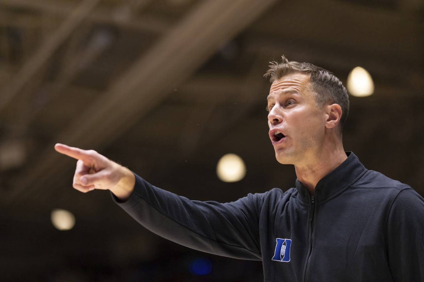 Duke coach Jon Scheyer directs his team during the first half against Jacksonville on Nov. 7, 2022, in Durham, N.C.