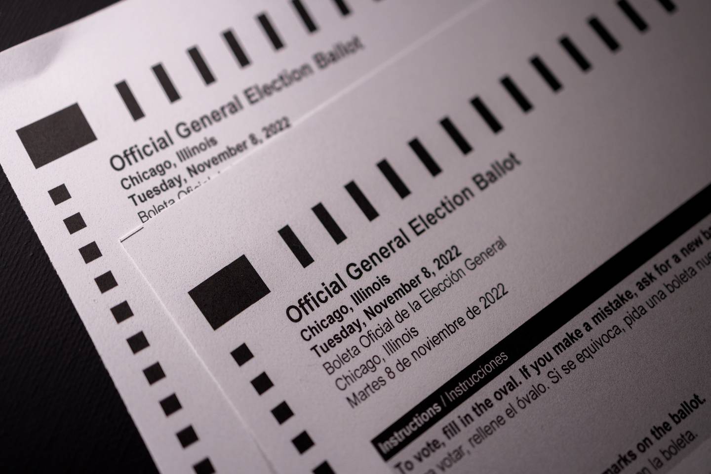 An official general election ballot for the Nov. 8 election on Oct. 20, 2022, in Chicago.