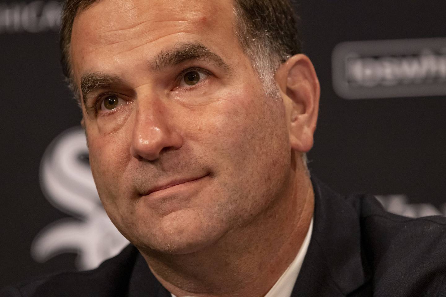 General manager Rick Hahn speaks as the White Sox introduce Pedro Grifol as the team's new manager at a news conference Thursday at Guaranteed Rate Field. 