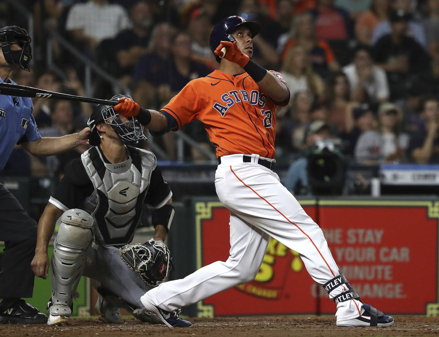 Astros slugger Michael Brantley hits a grand slam in the sixth inning against the White Sox on June 17 at Minute Maid Park in Houston. 
