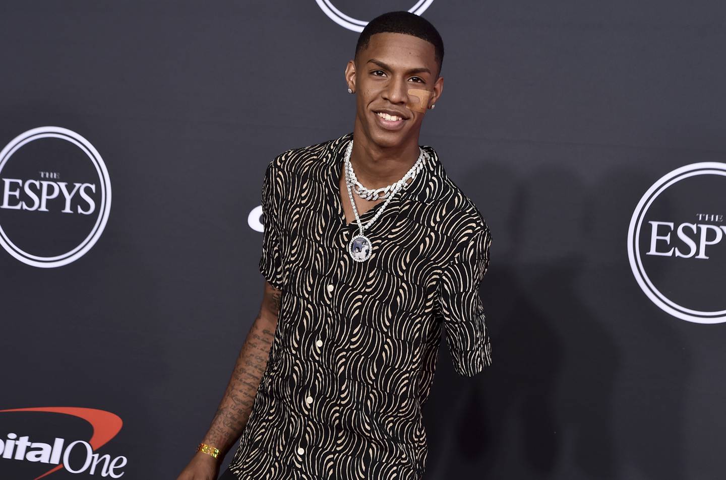 High school basketball player Hansel Enmanuel of Life Christian Academy arrives at the ESPY Awards on Wednesday, July 20, 2022, at the Dolby Theatre in Los Angeles. (Photo by Jordan Strauss/Invision/AP)