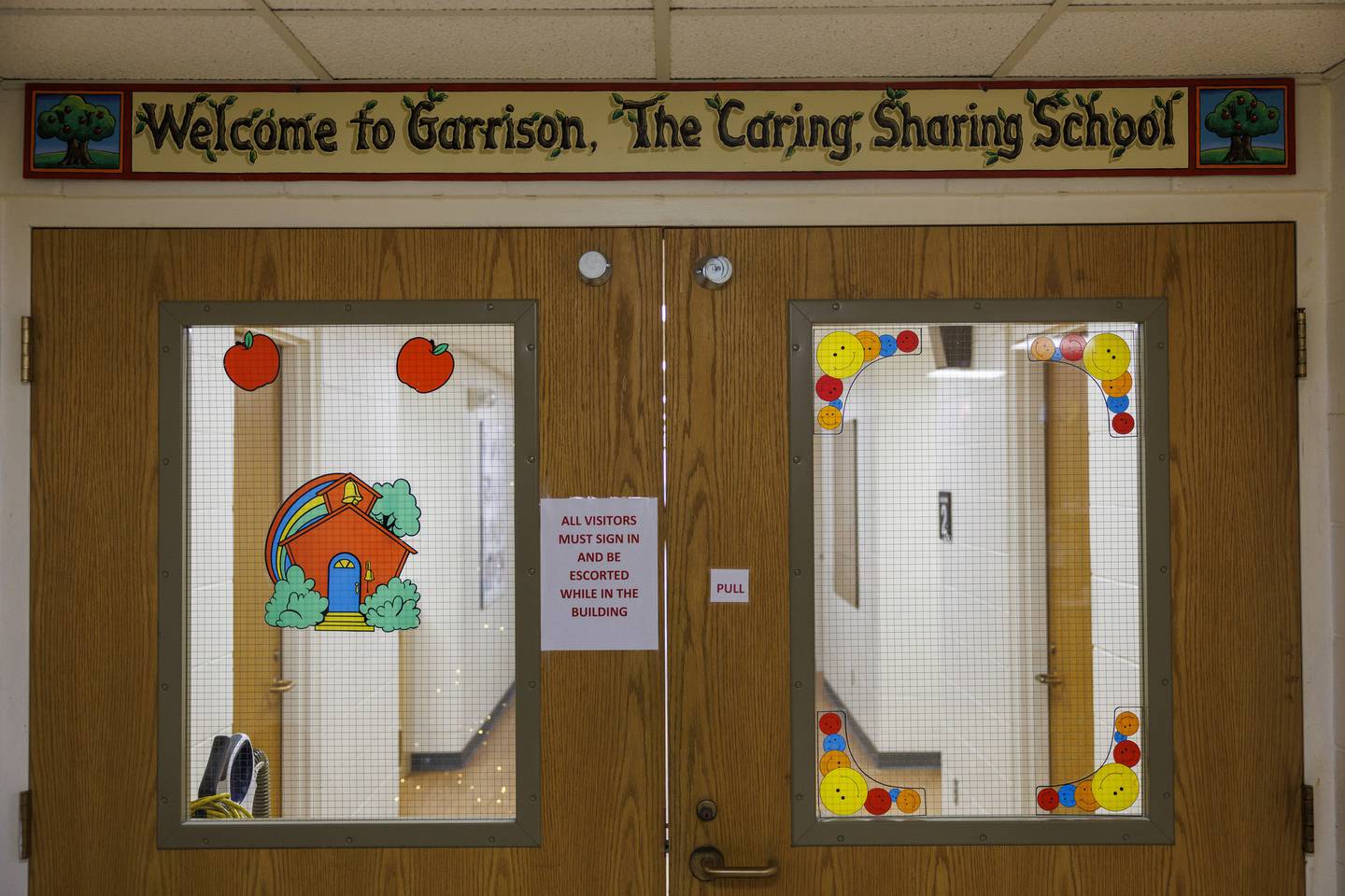Doors lead to classrooms at the Garrison School, a public special education school for students with severe emotional or behavioral disabilities.