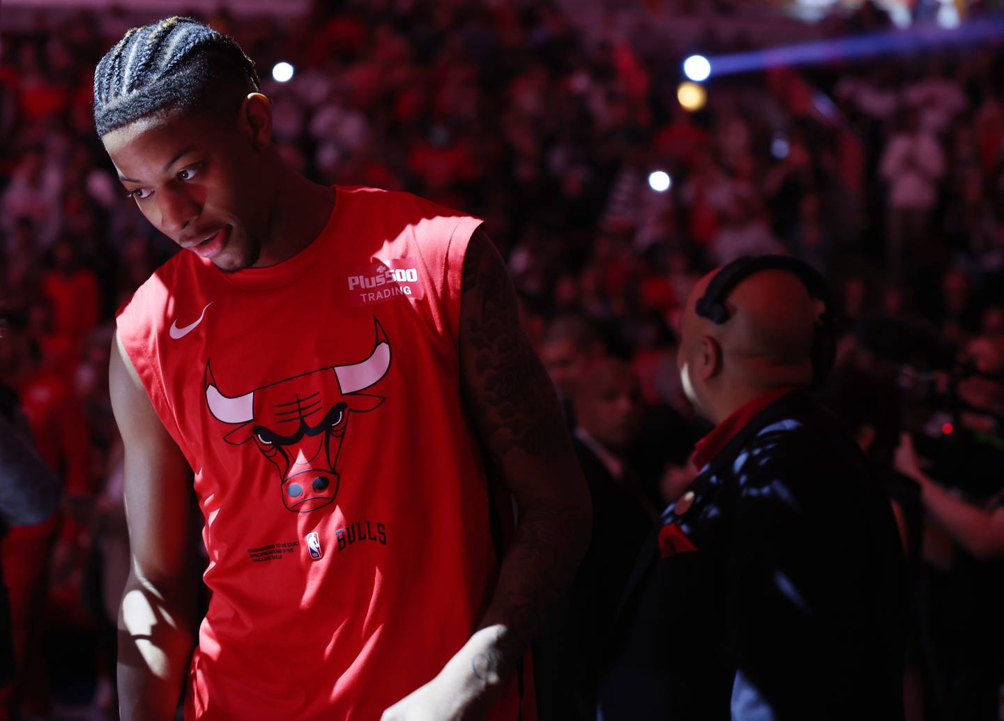 Chicago Bulls guard Dalen Terry is introduced before a game against the Cavaliers at United Center on Oct. 22, 2022.