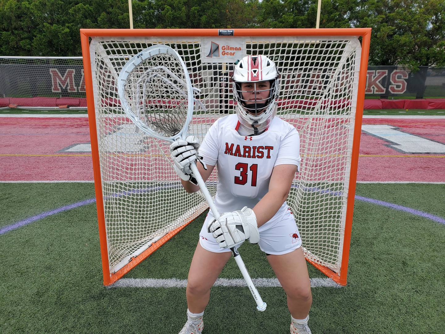 Duke recruit Maddie Drebing shows her stance in the net after a game against St. Laurence on Monday, May 23, 2022.