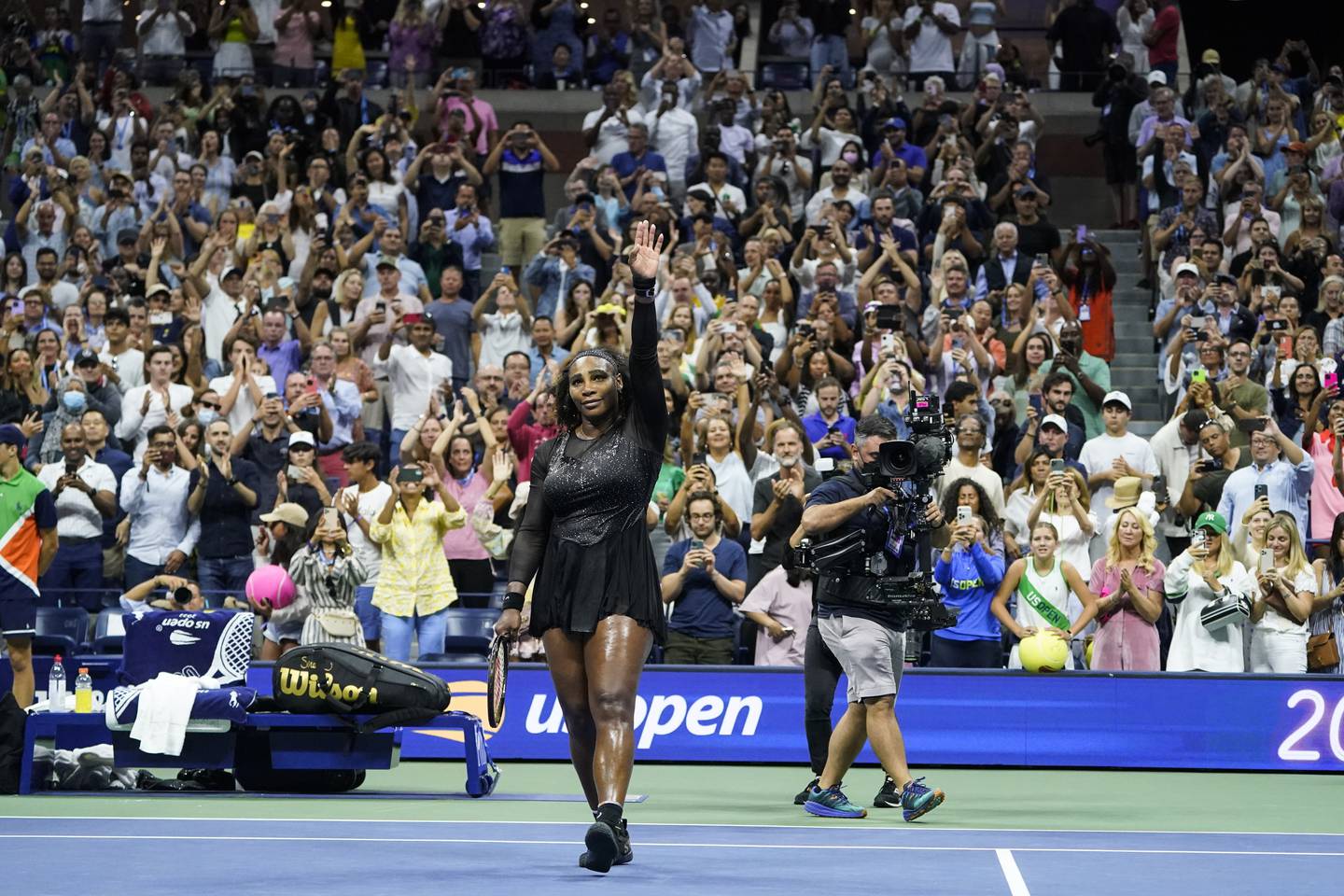 Serena Williams salutes spectators after advancing during her farewell run at this year's U.S. Open. 