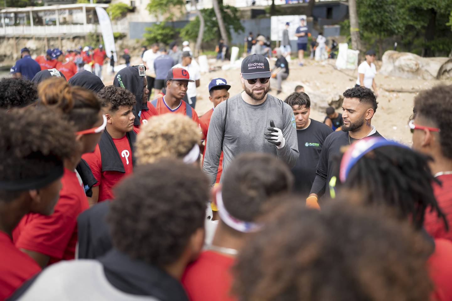 White Sox pitcher Lucas Giolito takes part in a beach cleanup project in the Dominican Republic with Players for the Planet in December 2022.
