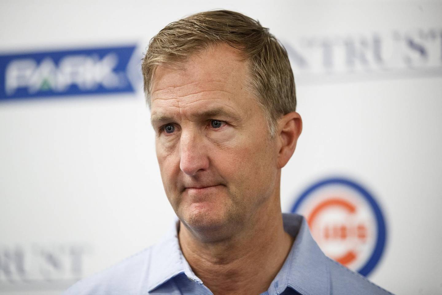 Chicago Cubs president of business operations, Crane Kenney, talks with members of the press before the Cubs first full squad workout of spring training at sloan park Monday Feb. 17, 2020 in Mesa, Ariz. (Armando L. Sanchez/Chicago Tribune)