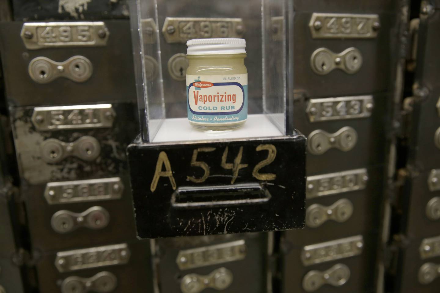Vintage products on display in the bank vault turned Vitamin Vault in 2014.