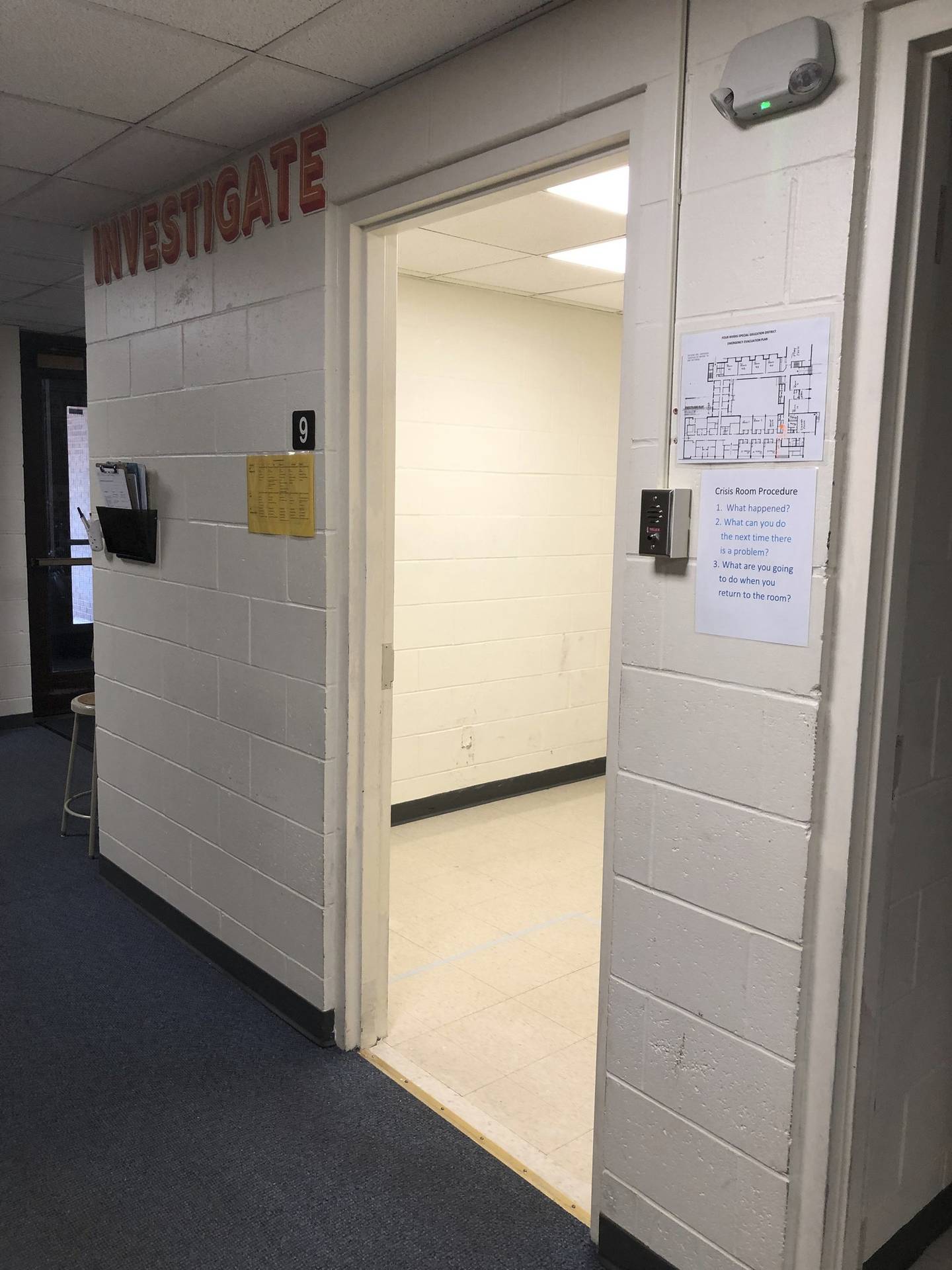One of the seclusion rooms at the Garrison School, called “crisis rooms,” shown in 2019. 