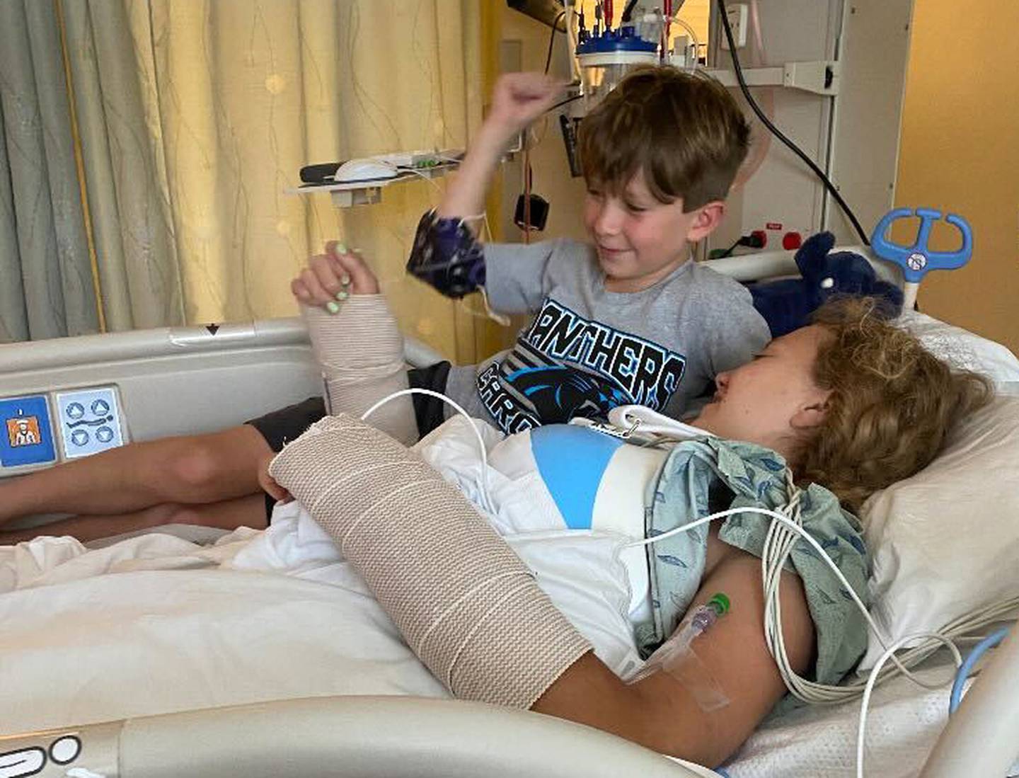 Silas Mitchell visits his sister Jasper Fidler for the first time in the ICU after Jasper was hospitalized from a rock climbing accident. Silas and Jasper wrote a song together for the Sing Me a Story project. 