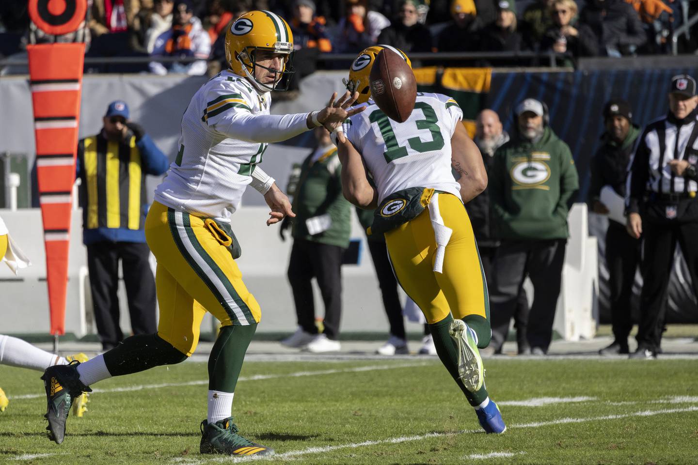 Packers quarterback Aaron Rodgers tosses a pass during the first quarter on Dec. 4, 2022, at Soldier Field.