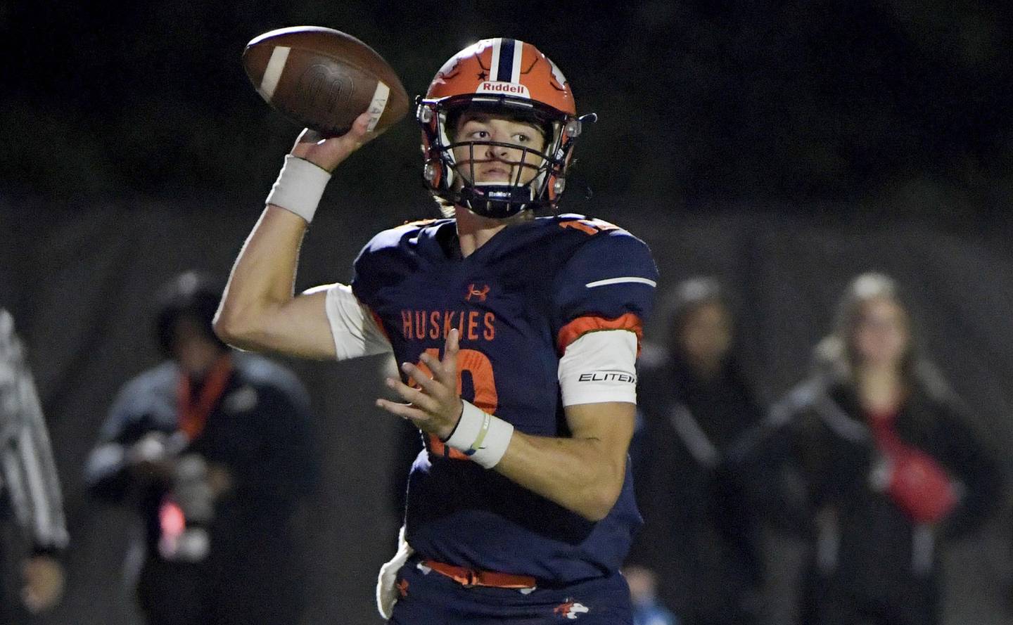 Naperville North quarterback Aidan Gray looks for an open receiver against Naperville Central on Sept. 30, 2022.