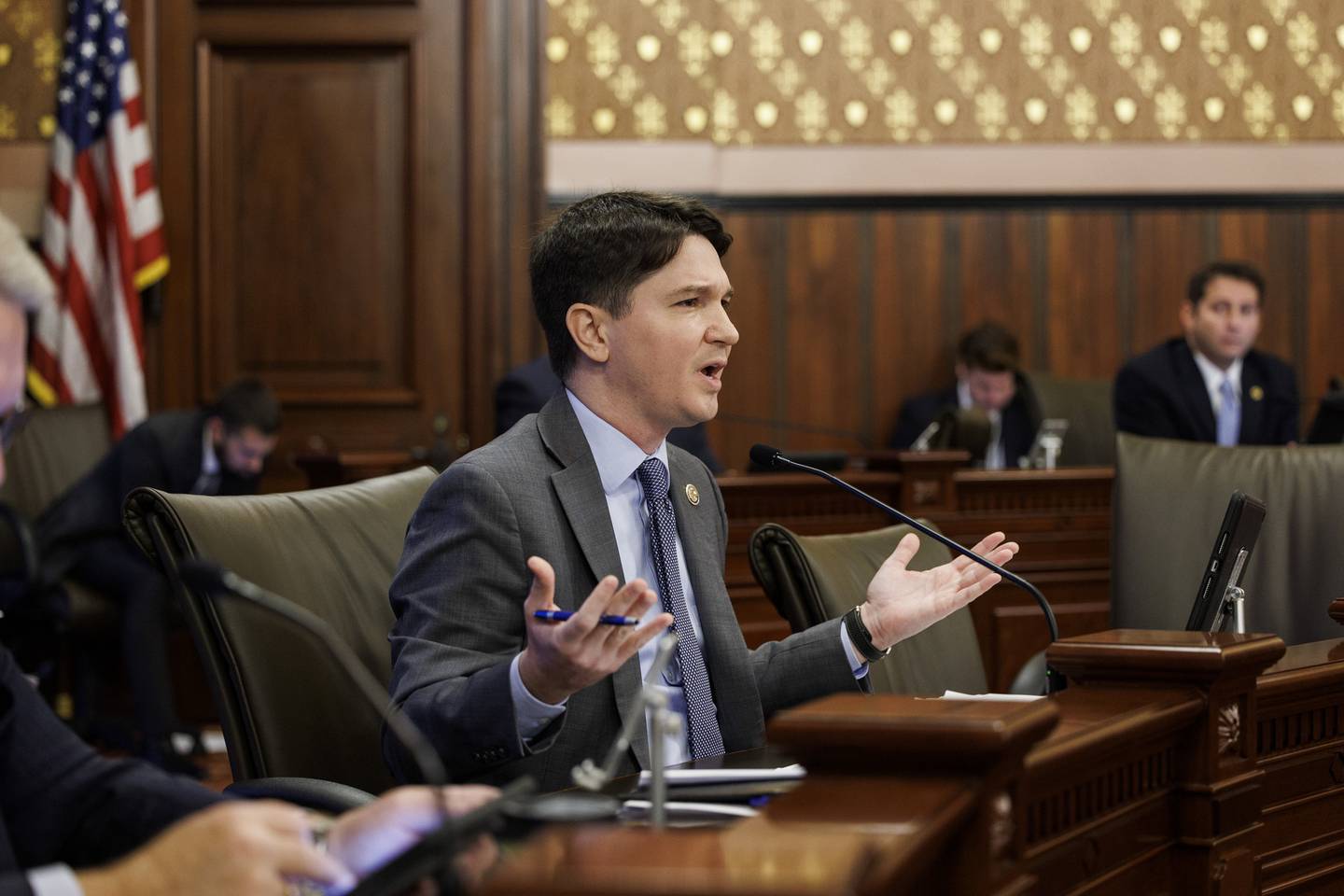 State Sen. Steve McClure speaks during a Senate Executive Committee hearing regarding the controversial criminal justice law known as the SAFE-T Act.