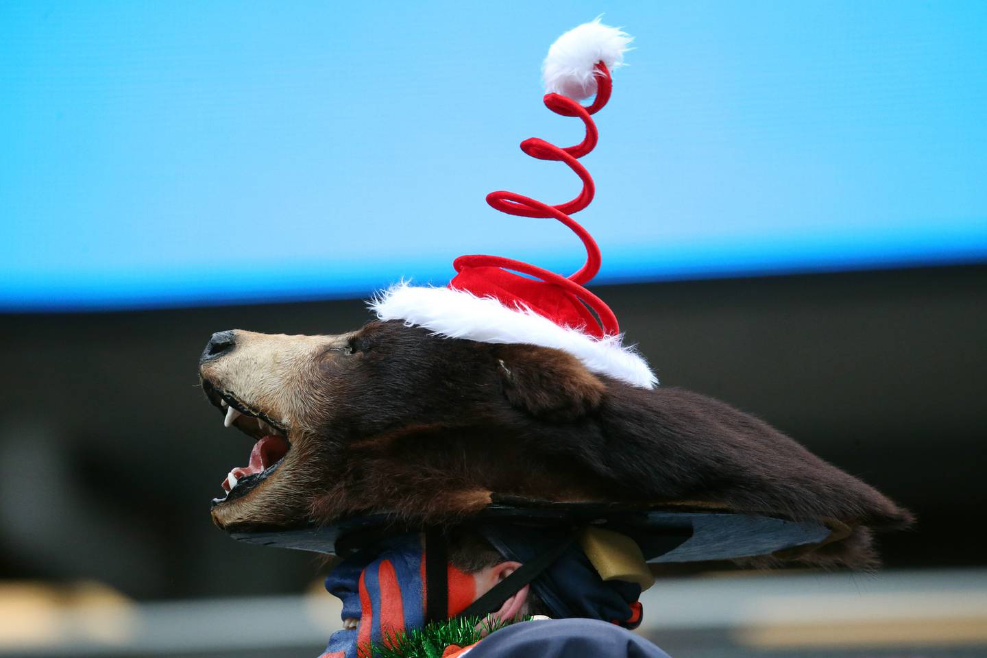 A fan in the Christmas spirit at Soldier Field.