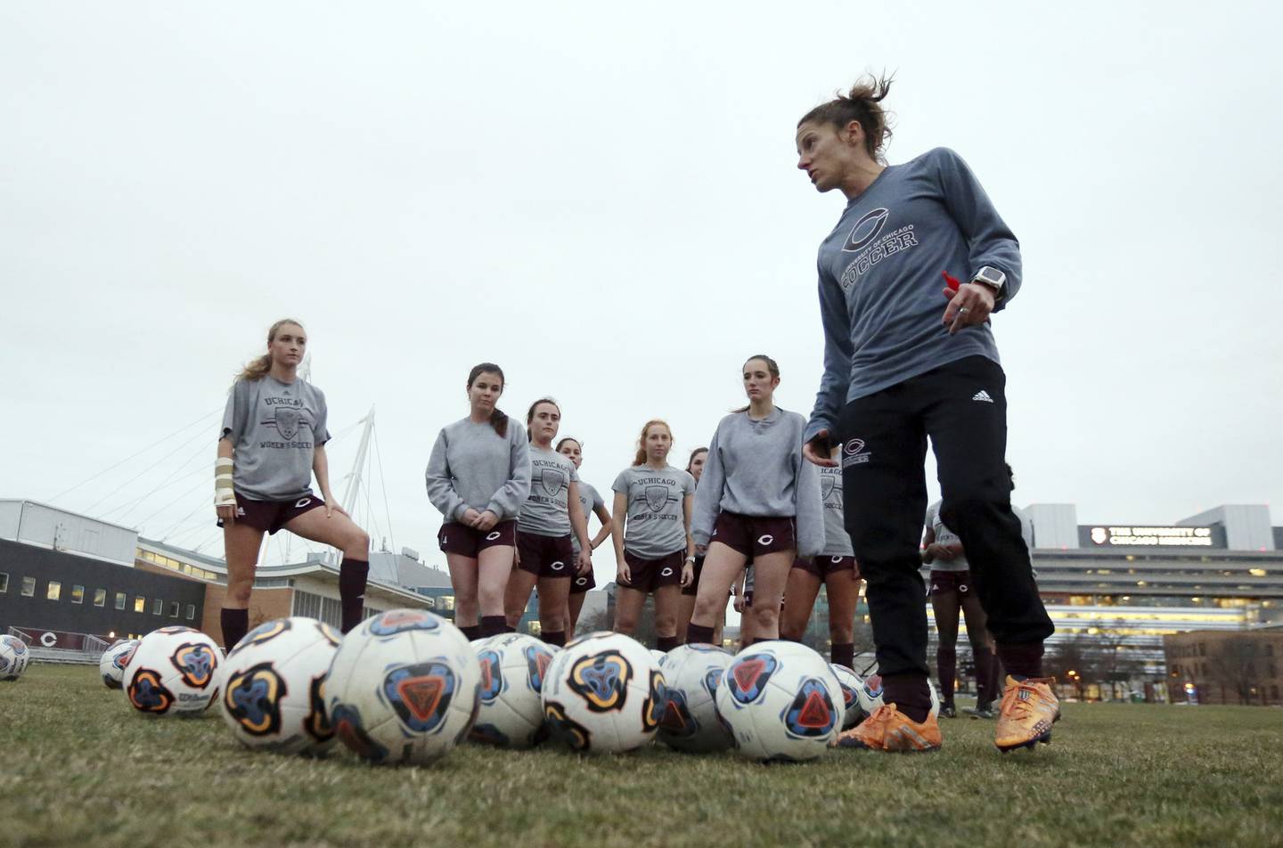 Julianne Sitch, an Oswego native works with the University of Chicago's women's soccer team during a pracitice in Chicago on Tuesday, Nov. 28, 2017.