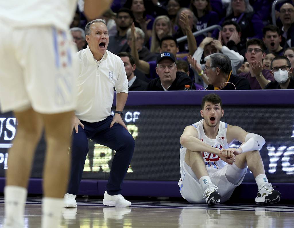 Northwestern coach Chris Collins reacts to a call in the second half on March 1, 2023, at Welsh-Ryan Arena in Evanston.