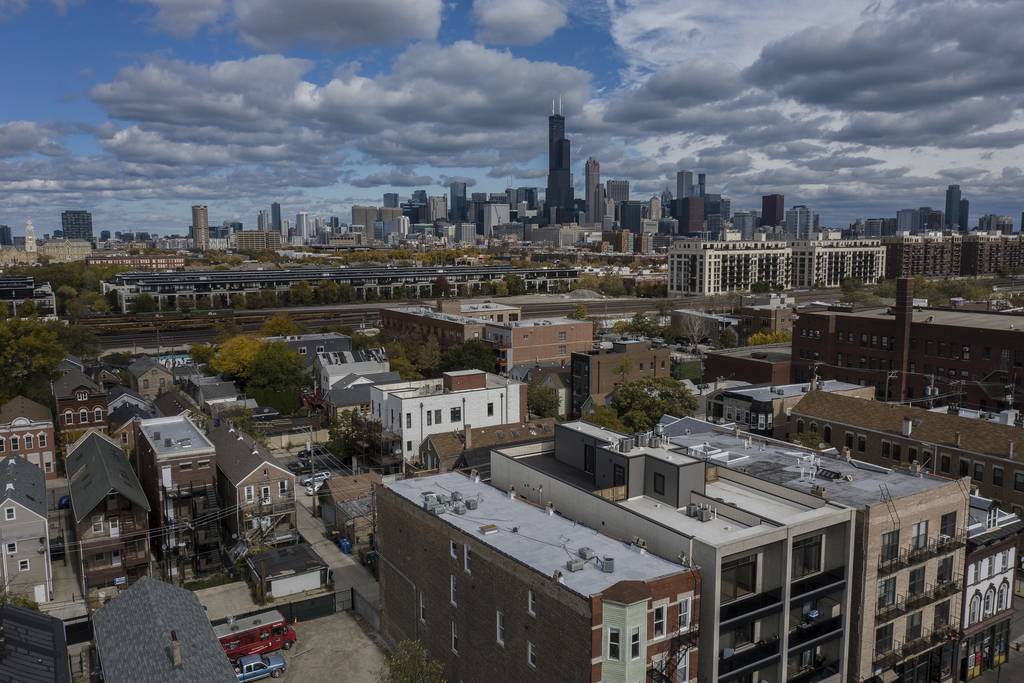 An overhead view of 18th Street in Pilsen is seen on Oct. 15, 2020. Both Paul Vallas and Brandon Johnson have said they intend to avoid property tax increases.