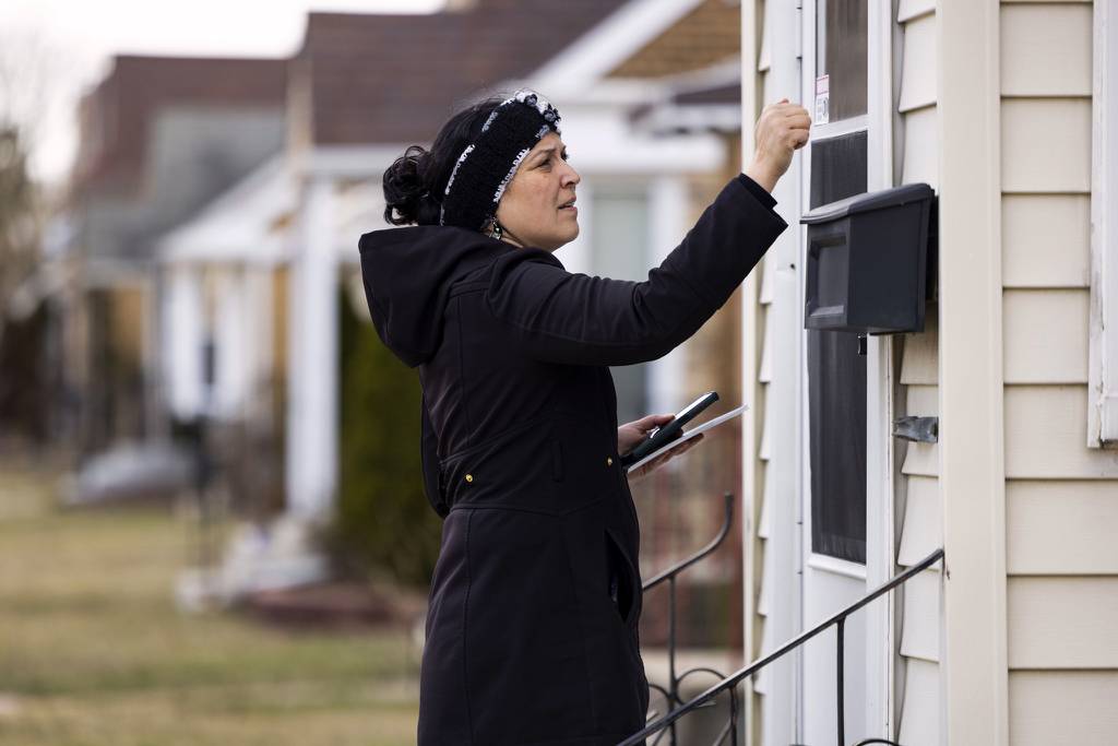 10th Ward candidate Ana Guajardo canvasses the East Side neighborhood on March 20, 2023.