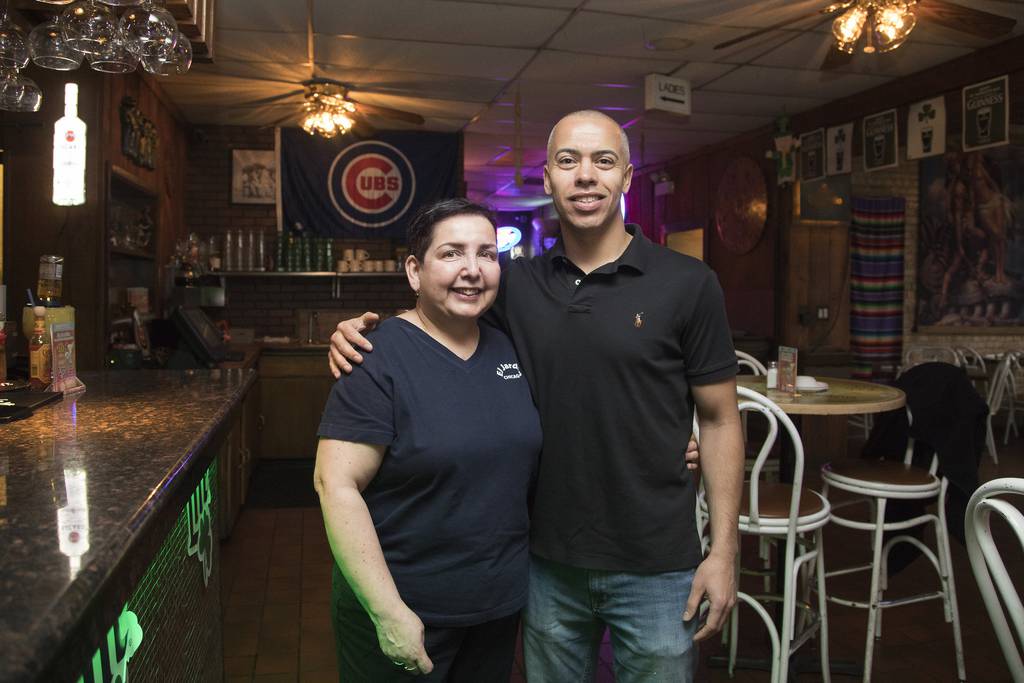 El Jardin restaurant owner Gloria K. Ortiz, left, and her nephew, Christopher M. Ortiz, stand at their family-owned restaurant in the Wrigleyville neighborhood of Chicago in 2017.