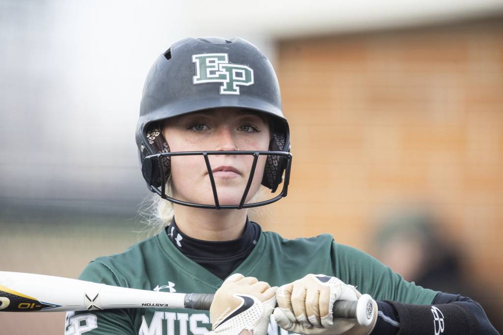 Evergreen Park's Lily Strand (2) steps into the batter's box against Marist during a nonconference game in Evergreen Park on Thursday, March 23, 2023.