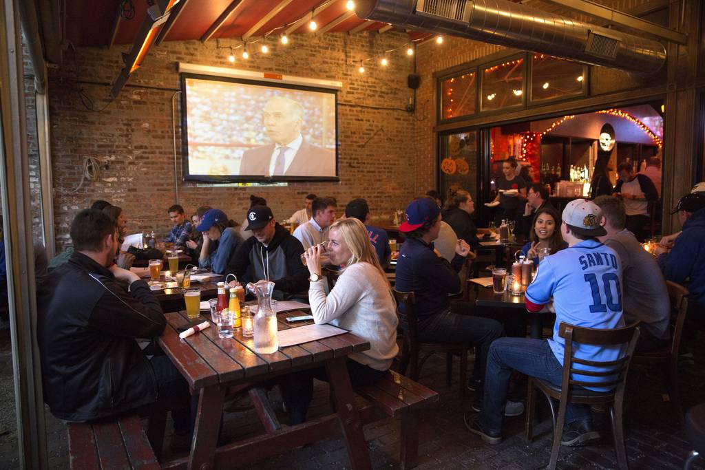 Cubs fans gather at Sheffield's Beer & Wine Garden on Oct. 7, 2015, in Wrigleyville.