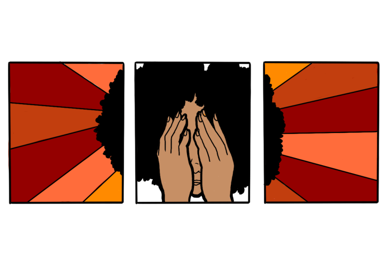 An illustration of a person holding their hands over their face.