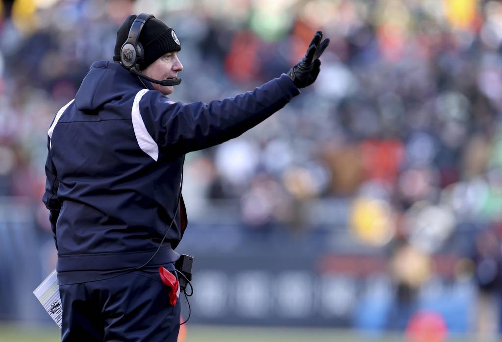 Bears coach Matt Eberflus gives some direction to his team in the fourth quarter against the Eagles at Soldier Field on Dec. 18, 2022.