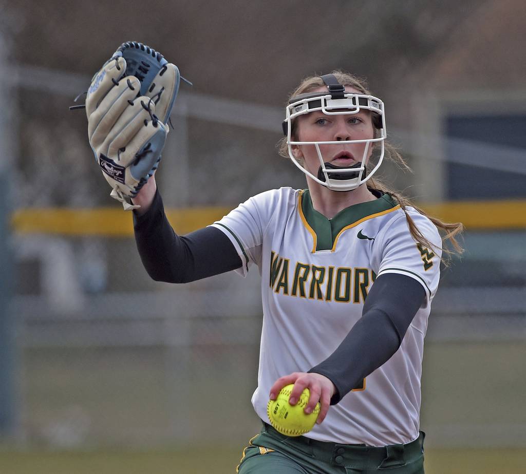 Waubonsie Valley's Hannah Laub delivers a pitch against West Chicago during a nonconference game in Aurora on Thursday, March 23, 2023.