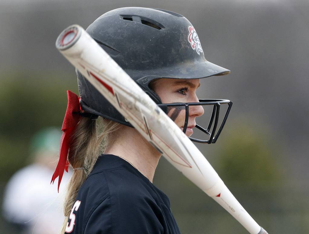 Lincoln-Way Central pitcher Bella Dimitrijevic enters the batter's box against Providence during a nonconference game in New Lenox on Tuesday, March 21, 2023.