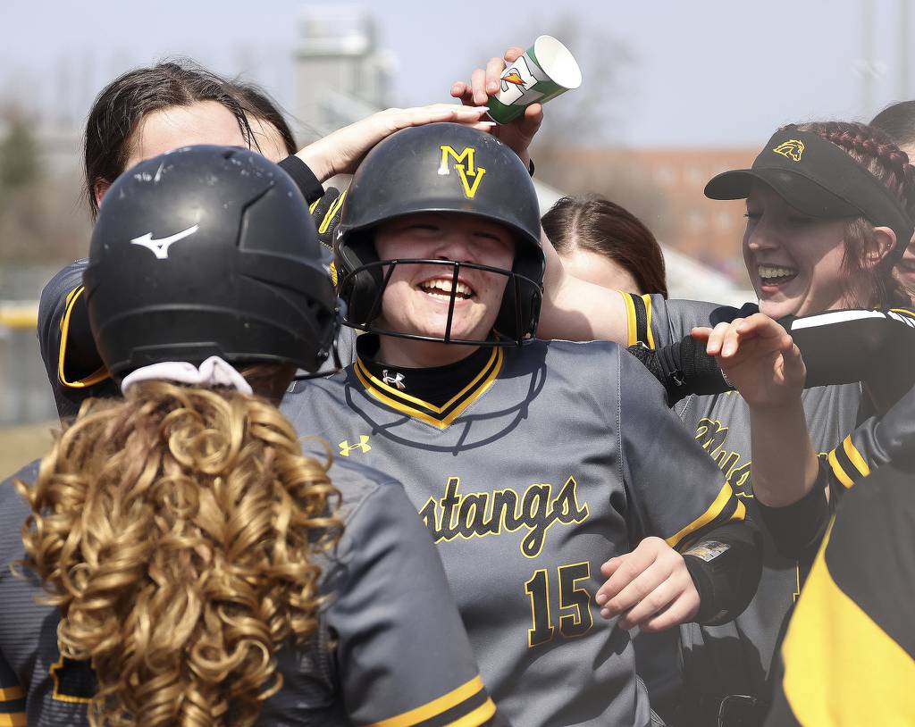 Metea Valley's Elena Gonzalez (15) crosses the plate after hitting home run against Bartlett during a nonconference game in Bartlett on Tuesday, March 28, 2023.