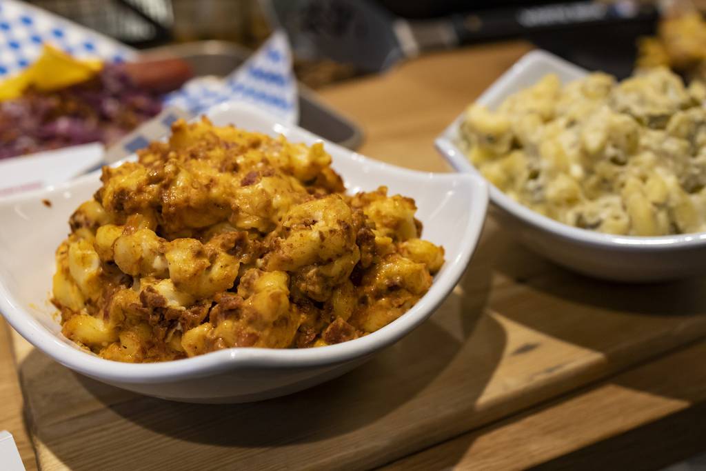 This new chorizo mac, a three-cheese cavatappi with pork, chorizo and Mexican spices, will be offered at Guaranteed Rate Field this season.  