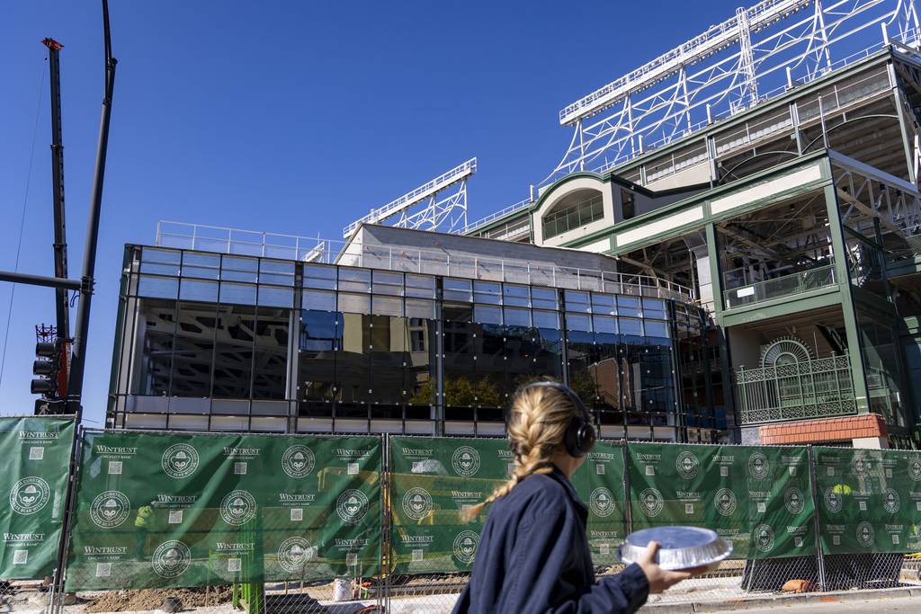 Construction continues on the DraftKings Sportsbook at West Addison Street and North Sheffield Avenue on Oct. 19, 2022, during the Cubs offseason at Wrigley Field. 