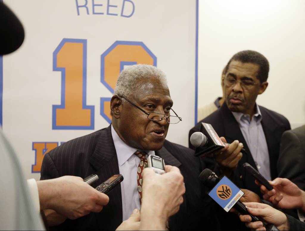 Hall of Famer Willis Reed responds to questions during an interview before a game on April 5, 2013.