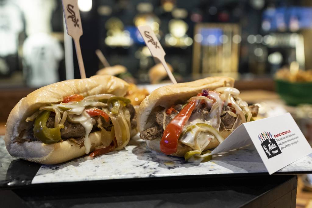 Between halves of a fresh hoagie roll, the “classic cheesesteak” is packed with thinly sliced steak, melted cheddar chesse sauce, golden brown grilled onions and savory peppers. 