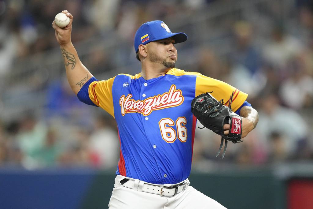 José Ruiz of Venezuela pitches in the second inning of a World Baseball Classic quarterfinal against Team USA on March 18, 2023, in Miami.