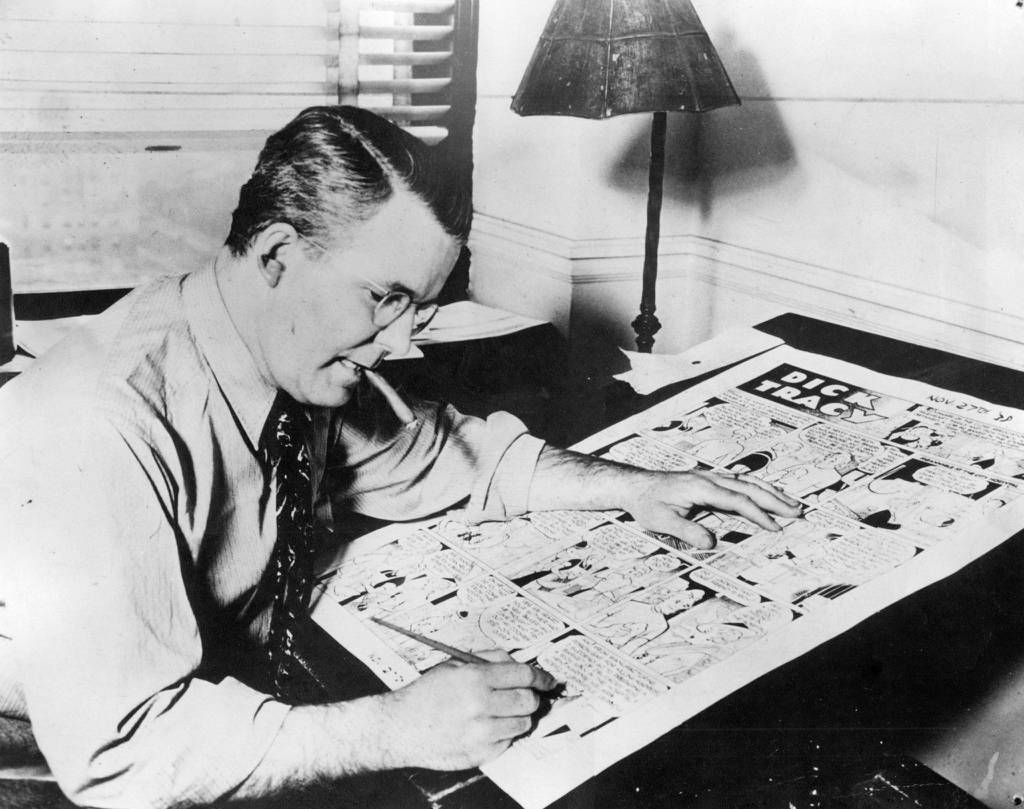 Tribune cartoonist Chester Gould draws his Dick Tracy comic in an undated photo. 