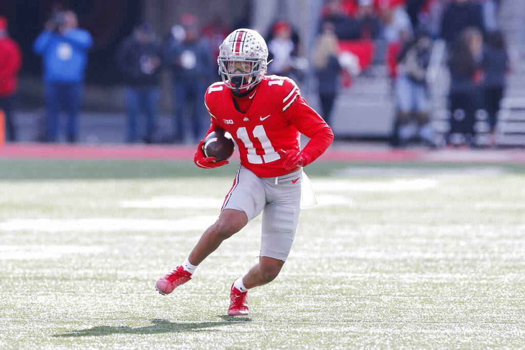 Ohio State receiver Jaxon Smith-Njigba plays against Michigan State during a game on Nov. 20, 2021.