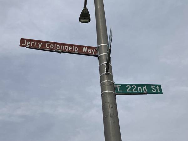 An honorary street sign calls 22nd Street in Chicago Heights Jerry Colangelo Way. Colangelo, a Basketball Hall of Fame member, grew up a few doors down in a house his grandfather made from two railroad boxcars and some extra lumber, he said.