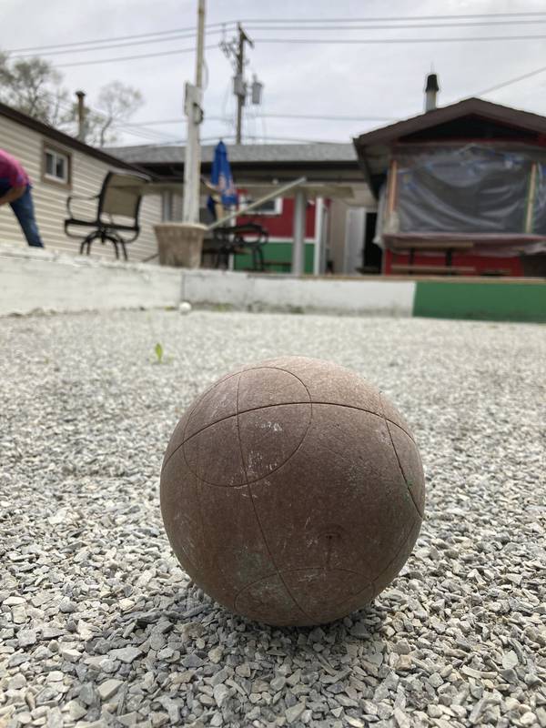 A bocce ball on the gravel court at 3 Star Tavern in Chicago Heights, which will close after 87 years.