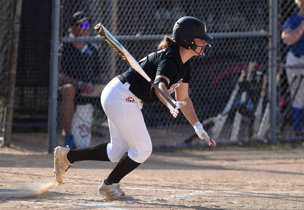Lincoln-Way Central's Josephine Jager (16) connect during an at-bat against Lincoln-Way East during a SouthWest Suburban Conference crossover in Frankfort on Tuesday, April 11, 2023.