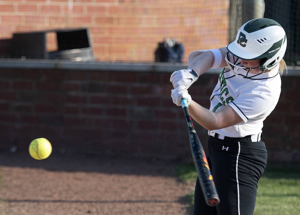 Providence's Sophia Thormeyer takes a swing against St. Laurence during a nonconference game in New Lenox on Monday, April 10, 2023.
