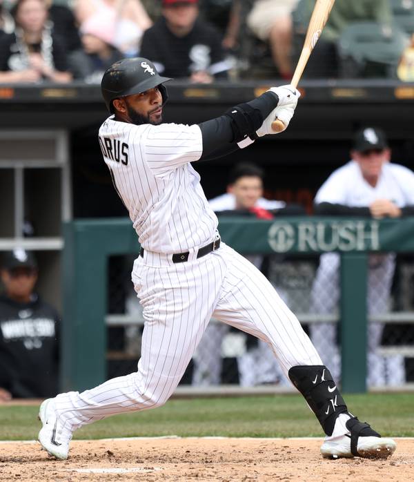 White Sox second baseman Elvis Andrus follows through for a fifth-inning single against the Giants on Wednesday, April 5, 2023, at Guaranteed Rate Field. It was Andrus' 2,000th career hit.